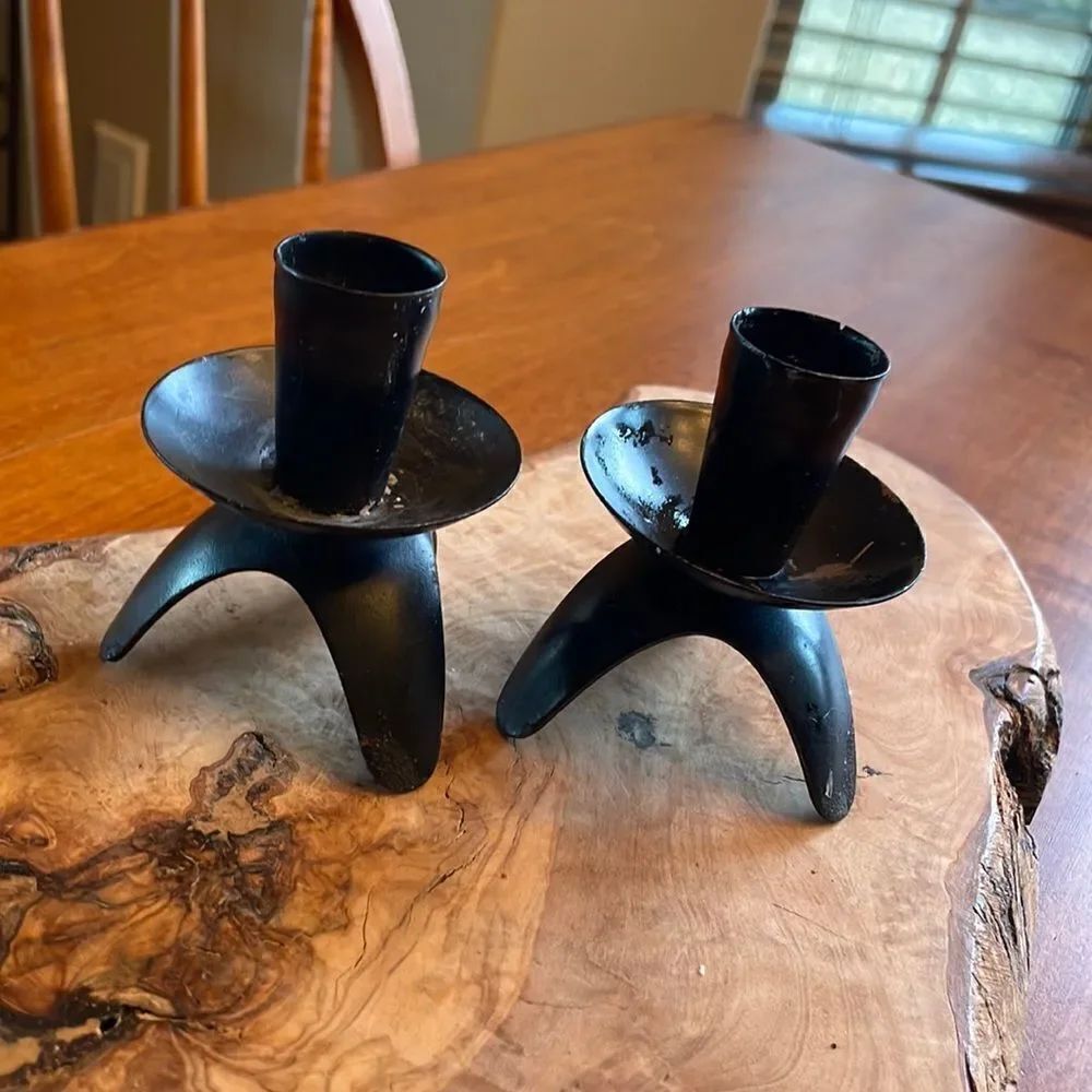 Pair of MCM Iron Candle Holders - Made in Hong Kong